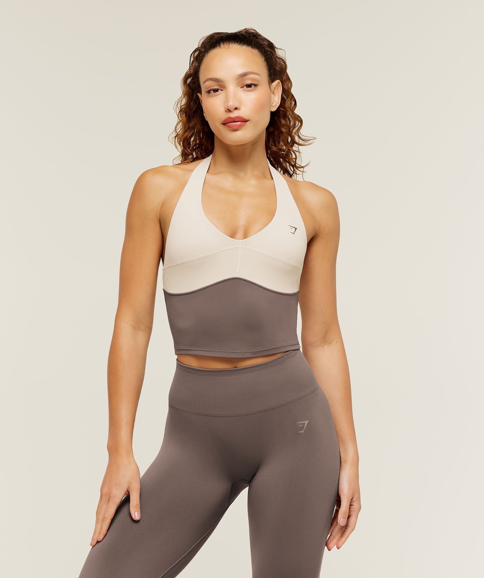 Colour Block Halter Neck Tank With Shelf