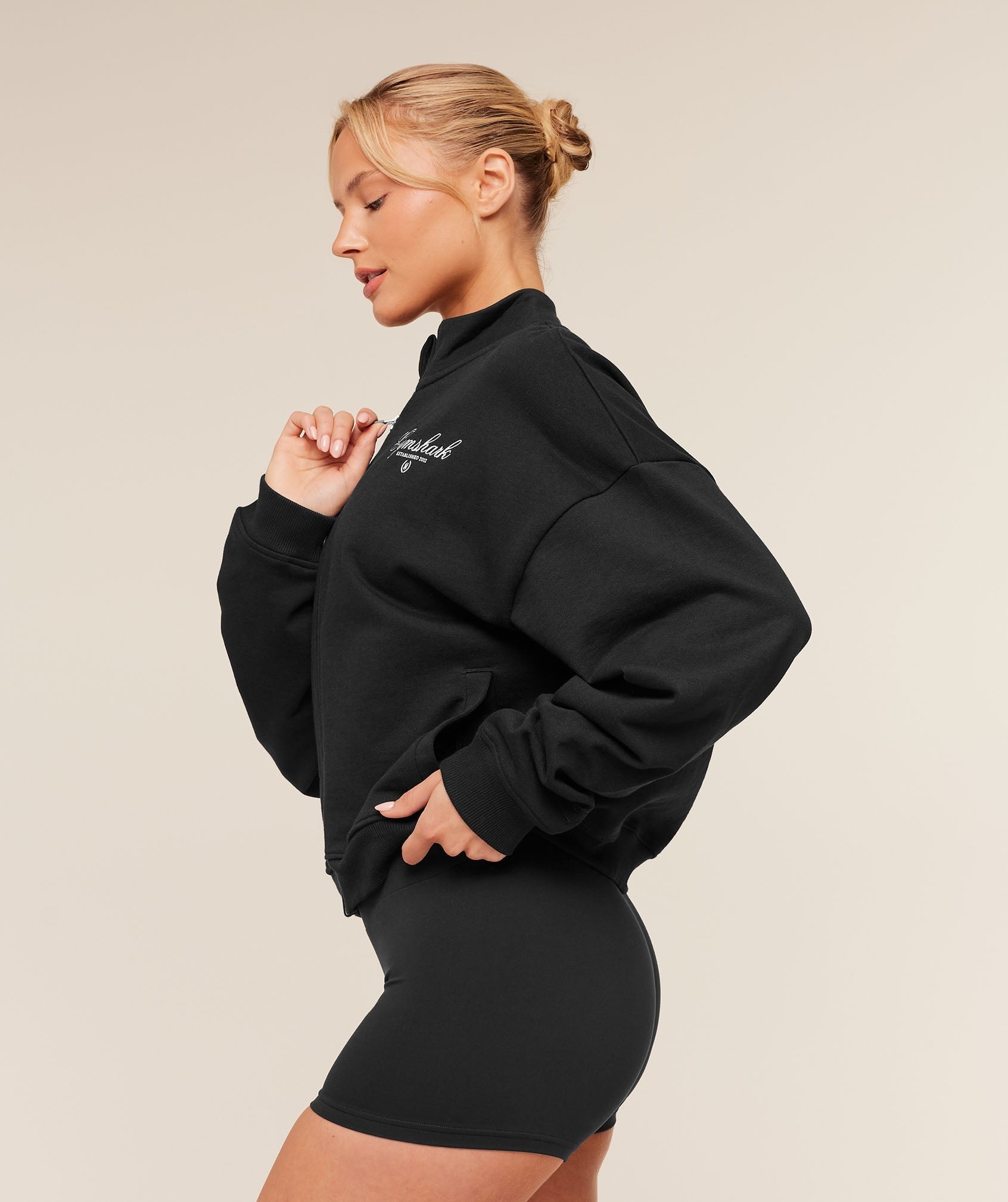 Script Embroidery Oversized Zip Through