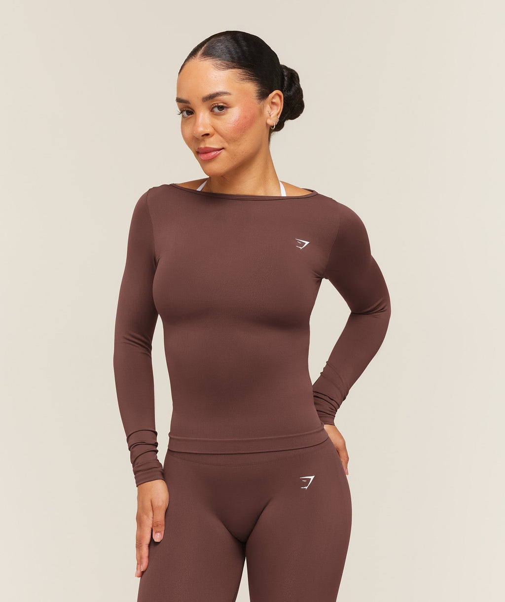 Everyday Seamless Wide Neck Long Sleeve Top