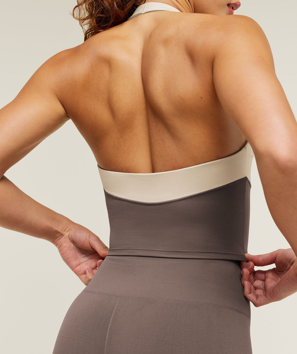 Colour Block Halter Neck Tank With Shelf