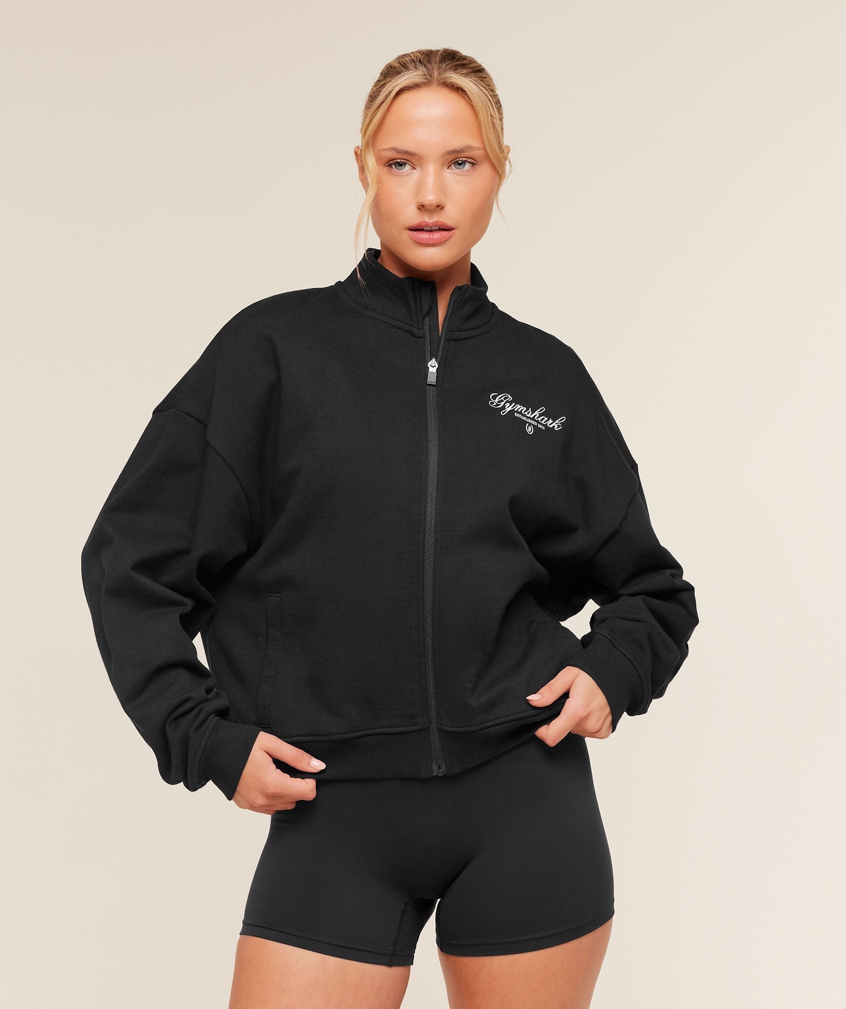 Script Embroidery Oversized Zip Through