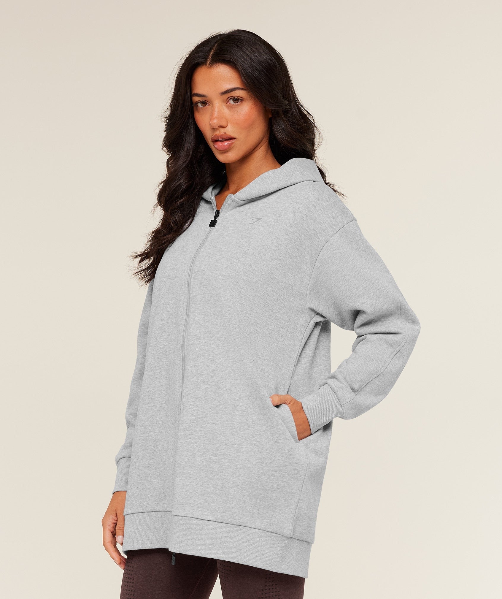 Covered Longline Zip Up Hoodie