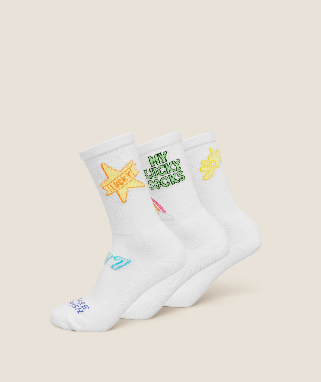 Lucky Graphic Crew Socks 3pk