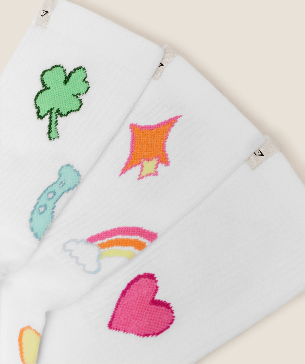 Lucky Graphic Crew Socks 3pk