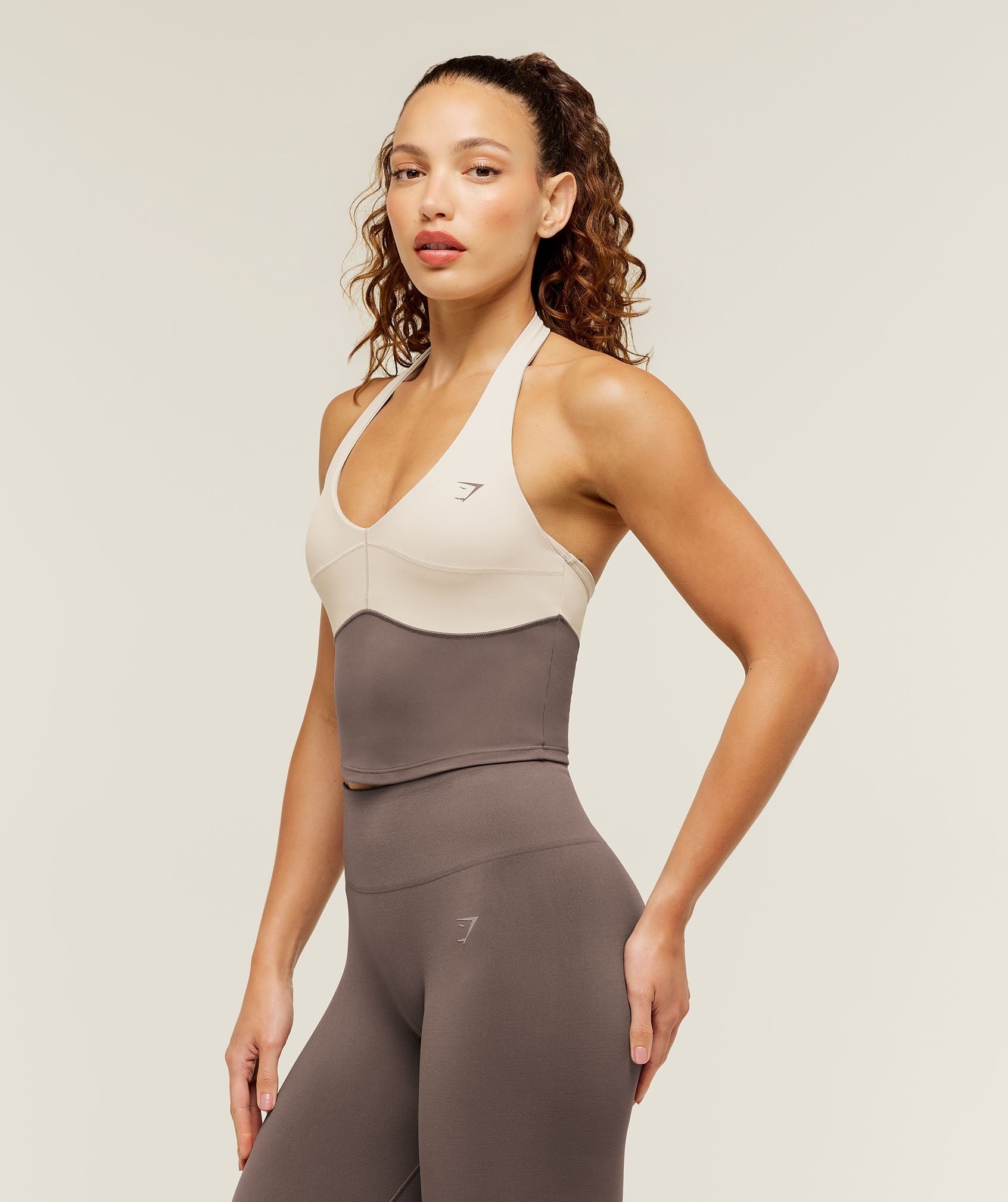 Colour Block Halter Neck Tank With Shelf